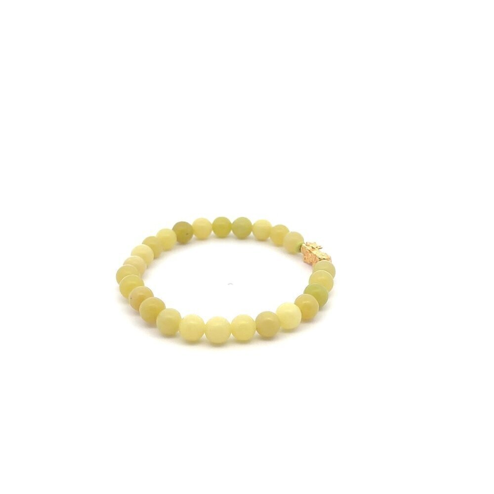18K Gold Pixiu Piyao Lucky Charm Bracelet Natural Lemon Jade Gemstones 6mm - Picture 3 of 5